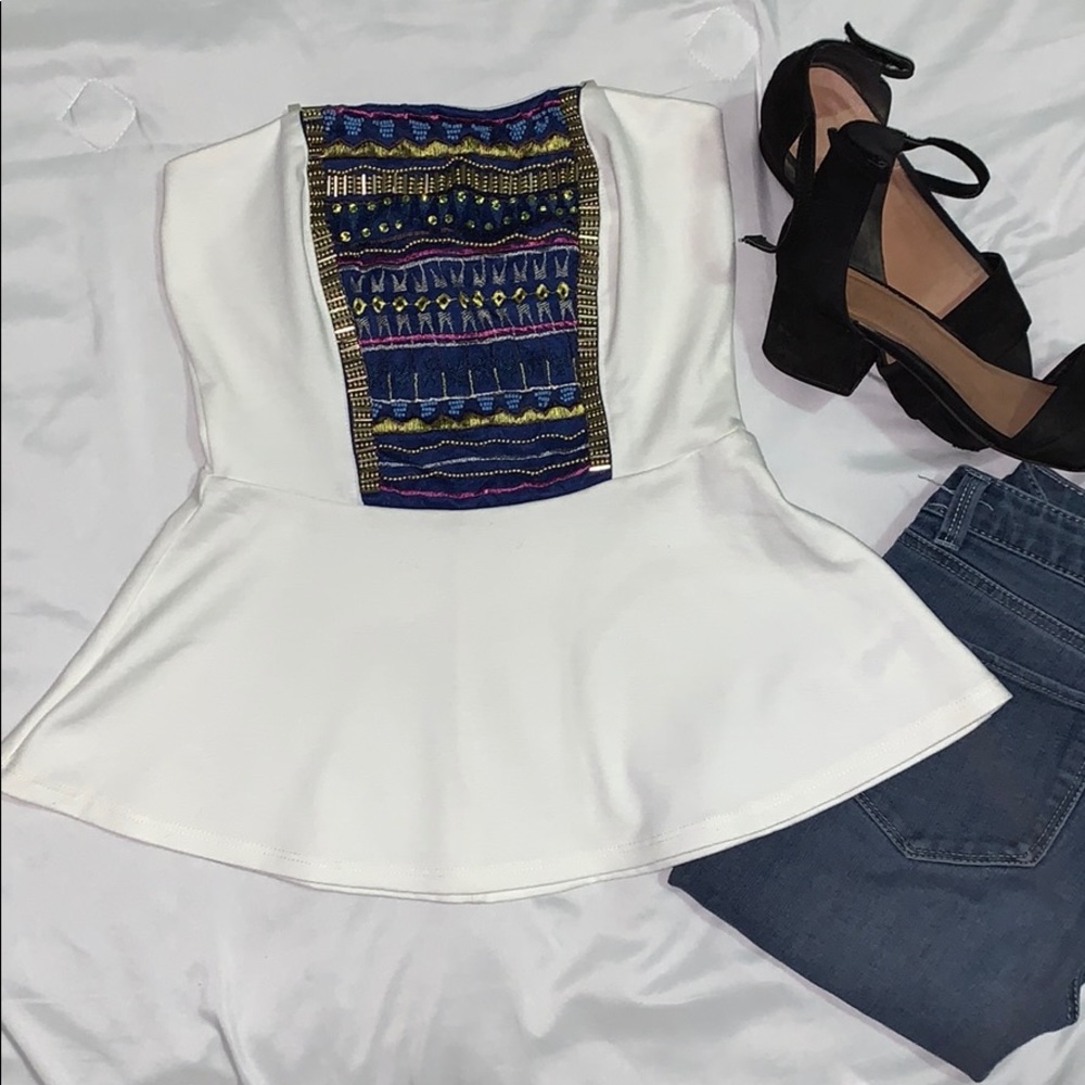 Studio Y White peplum strapless top